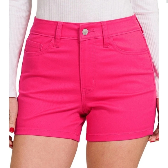 NWOT ZENANA 3X HIGH RISE HOT PINK SHORTS - Picture 1 of 3